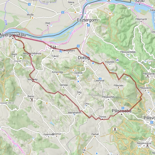 Map miniature of "Pilis Gravel Adventure" cycling inspiration in Közép-Dunántúl, Hungary. Generated by Tarmacs.app cycling route planner