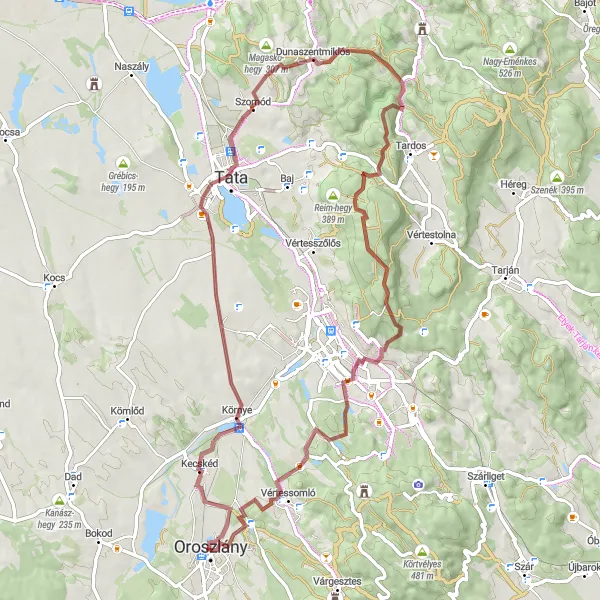 Map miniature of "Várlands Gravel Loop" cycling inspiration in Közép-Dunántúl, Hungary. Generated by Tarmacs.app cycling route planner