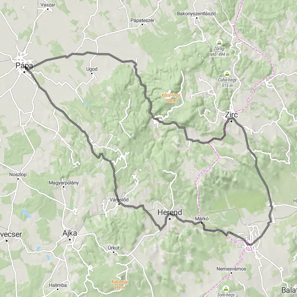 Map miniature of "Gyulafirátót Road Challenge" cycling inspiration in Közép-Dunántúl, Hungary. Generated by Tarmacs.app cycling route planner