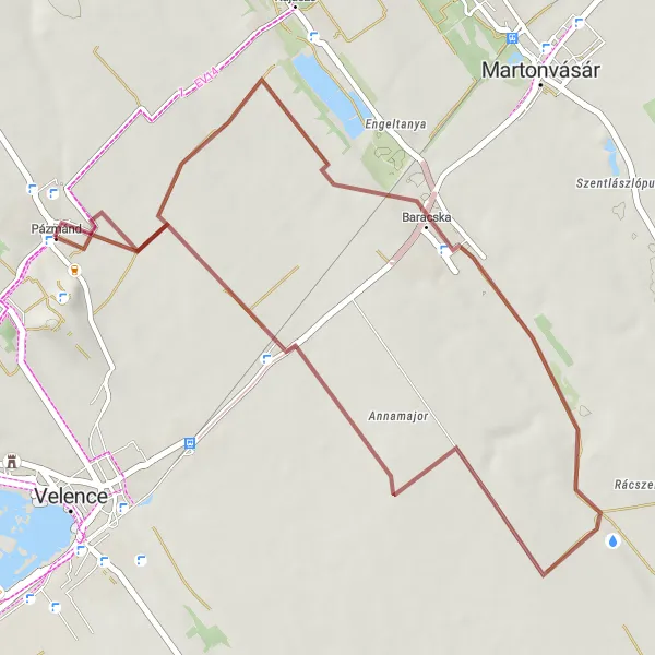 Map miniature of "Baracska Gravel Loop" cycling inspiration in Közép-Dunántúl, Hungary. Generated by Tarmacs.app cycling route planner