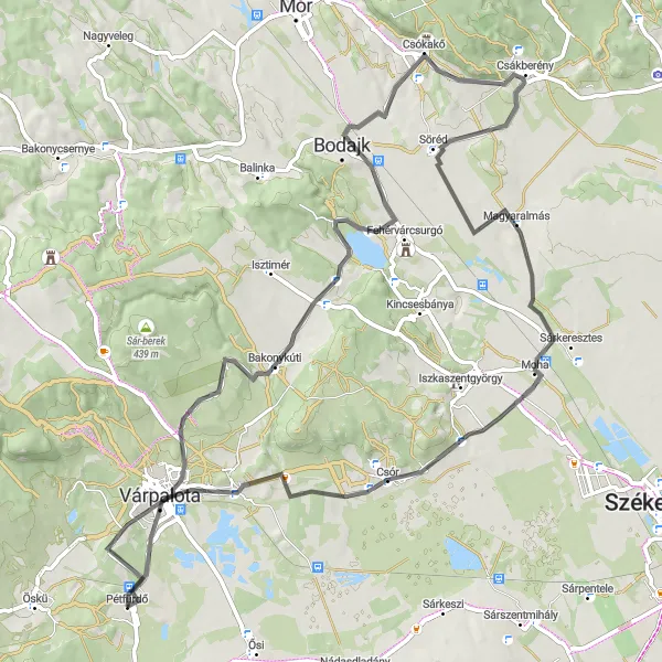 Map miniature of "The Road Less Traveled" cycling inspiration in Közép-Dunántúl, Hungary. Generated by Tarmacs.app cycling route planner
