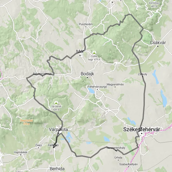 Map miniature of "Journey Through History" cycling inspiration in Közép-Dunántúl, Hungary. Generated by Tarmacs.app cycling route planner