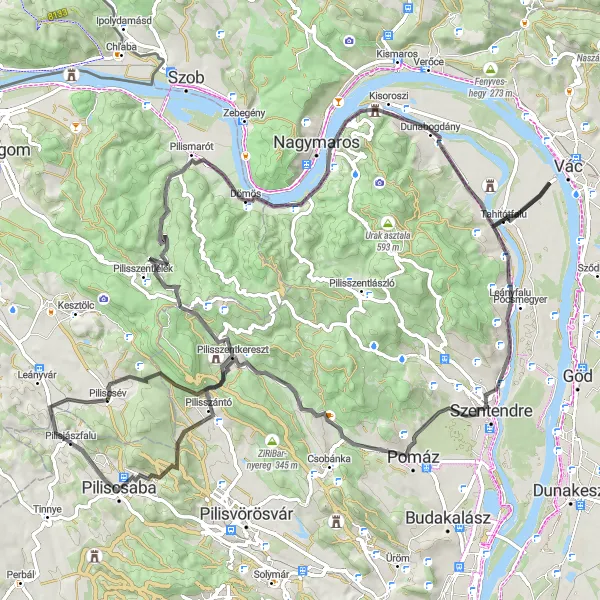 Map miniature of "Piliscsév - Pilisjászfalu" cycling inspiration in Közép-Dunántúl, Hungary. Generated by Tarmacs.app cycling route planner