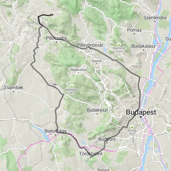 Map miniature of "Piliscsév - Kakukk-hegy" cycling inspiration in Közép-Dunántúl, Hungary. Generated by Tarmacs.app cycling route planner