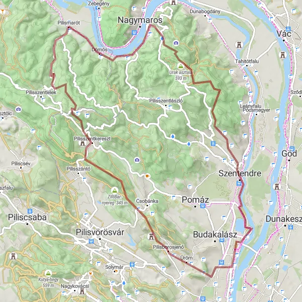 Map miniature of "Pilismarót - Kis-Kevély Loop" cycling inspiration in Közép-Dunántúl, Hungary. Generated by Tarmacs.app cycling route planner