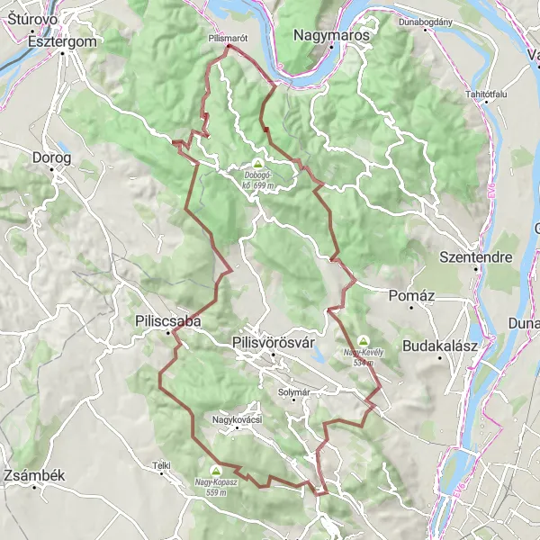 Map miniature of "Pilismarót - Piliscsaba Loop" cycling inspiration in Közép-Dunántúl, Hungary. Generated by Tarmacs.app cycling route planner