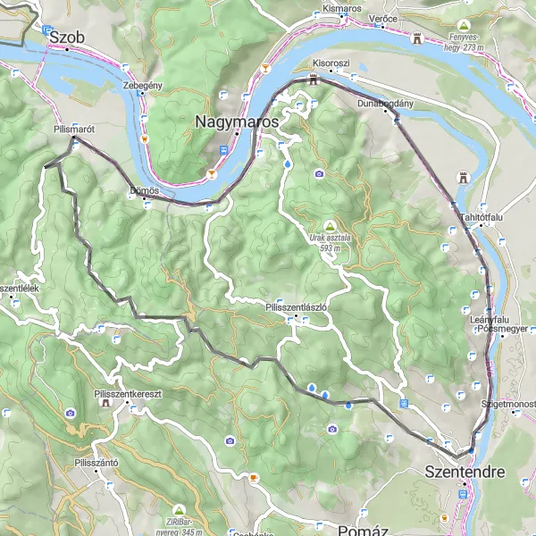 Map miniature of "Visegrád to Dobogókő Road Route" cycling inspiration in Közép-Dunántúl, Hungary. Generated by Tarmacs.app cycling route planner