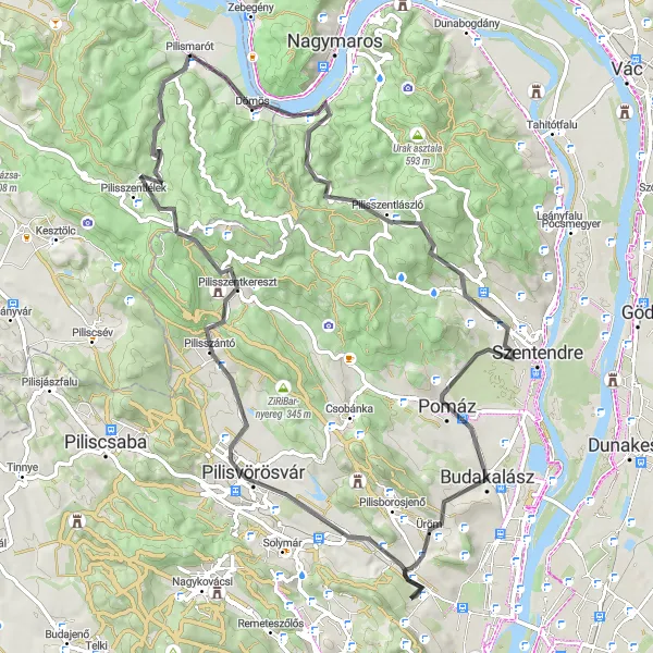 Map miniature of "Pilismarót - Pilisszántó Loop" cycling inspiration in Közép-Dunántúl, Hungary. Generated by Tarmacs.app cycling route planner