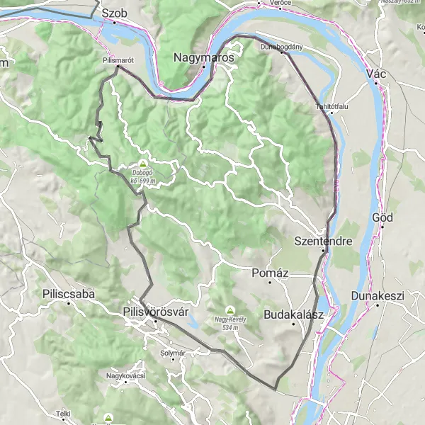 Map miniature of "Pilismarót - Pilisszentkereszt Loop" cycling inspiration in Közép-Dunántúl, Hungary. Generated by Tarmacs.app cycling route planner