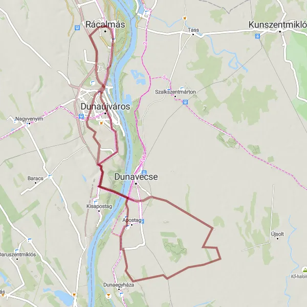 Map miniature of "The Gravel Escape" cycling inspiration in Közép-Dunántúl, Hungary. Generated by Tarmacs.app cycling route planner