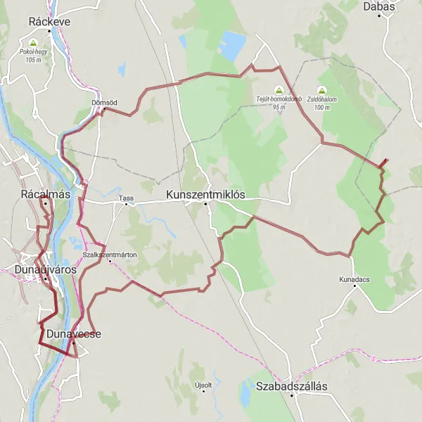 Map miniature of "Danube Adventure Extended" cycling inspiration in Közép-Dunántúl, Hungary. Generated by Tarmacs.app cycling route planner