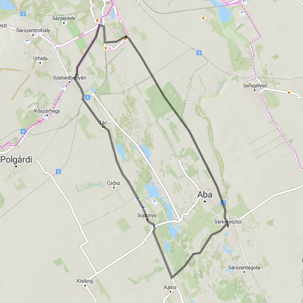 Map miniature of "Distilleries and Hilltops" cycling inspiration in Közép-Dunántúl, Hungary. Generated by Tarmacs.app cycling route planner