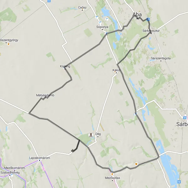 Map miniature of "Káloz to Soponya Road Loop" cycling inspiration in Közép-Dunántúl, Hungary. Generated by Tarmacs.app cycling route planner