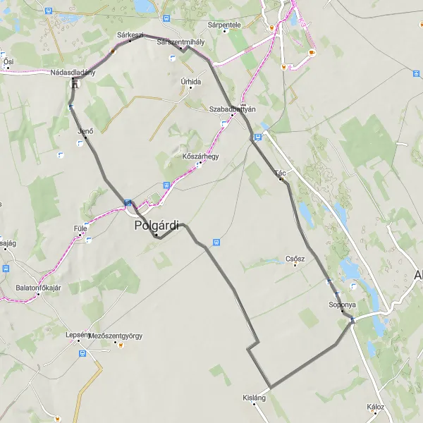 Map miniature of "Nagyláng Circuit" cycling inspiration in Közép-Dunántúl, Hungary. Generated by Tarmacs.app cycling route planner