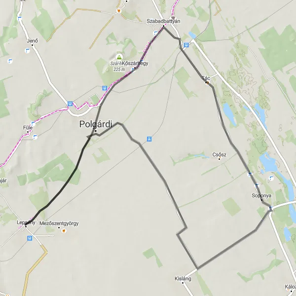 Map miniature of "Nagyláng Circuit" cycling inspiration in Közép-Dunántúl, Hungary. Generated by Tarmacs.app cycling route planner