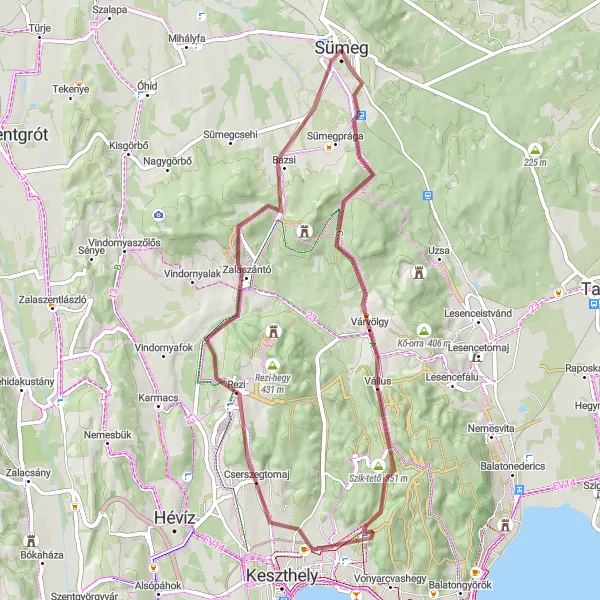 Map miniature of "Gravel through the Hills" cycling inspiration in Közép-Dunántúl, Hungary. Generated by Tarmacs.app cycling route planner