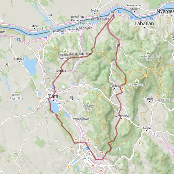 Map miniature of "Challenging Gravel Adventure" cycling inspiration in Közép-Dunántúl, Hungary. Generated by Tarmacs.app cycling route planner