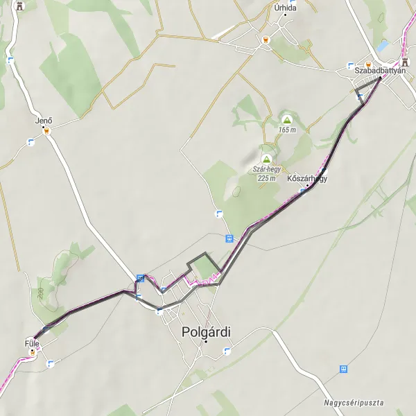 Map miniature of "Short Road Cycling Loop from Szabadbattyán" cycling inspiration in Közép-Dunántúl, Hungary. Generated by Tarmacs.app cycling route planner