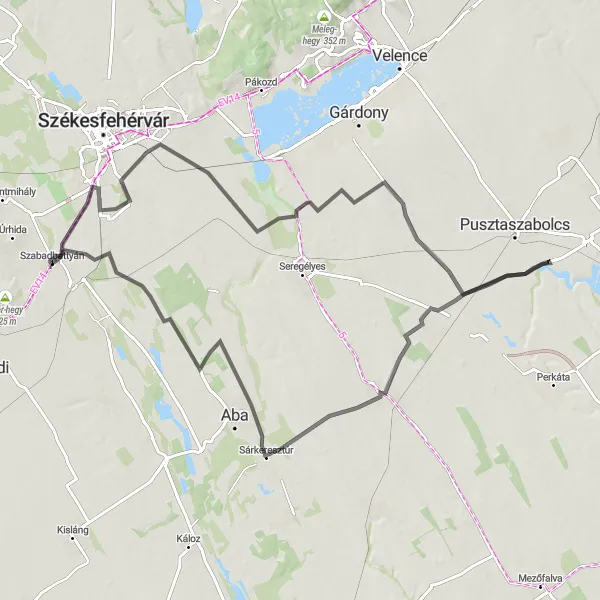 Map miniature of "The Historical Route" cycling inspiration in Közép-Dunántúl, Hungary. Generated by Tarmacs.app cycling route planner