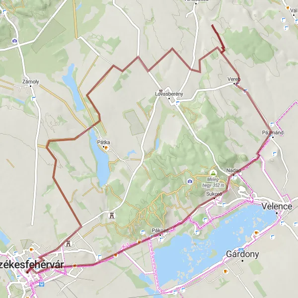 Map miniature of "Székesfehérvár and Beyond Gravel Experience" cycling inspiration in Közép-Dunántúl, Hungary. Generated by Tarmacs.app cycling route planner