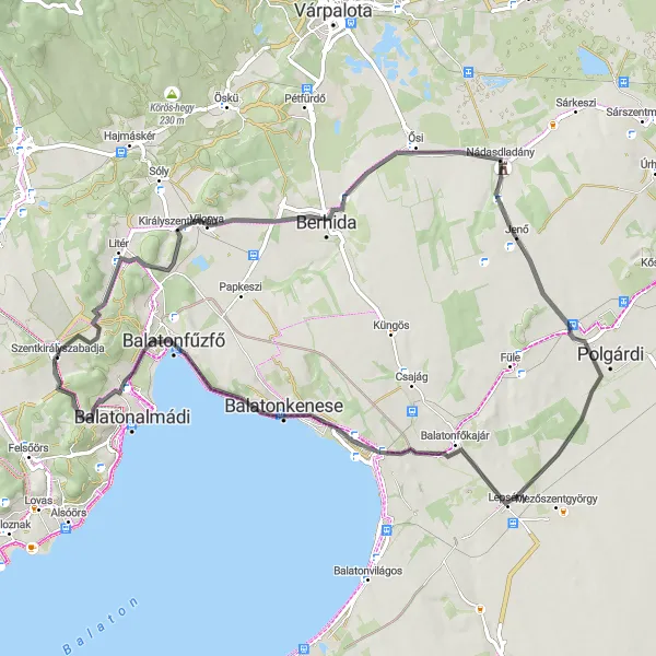 Map miniature of "Szentkirályszabadja Loop" cycling inspiration in Közép-Dunántúl, Hungary. Generated by Tarmacs.app cycling route planner