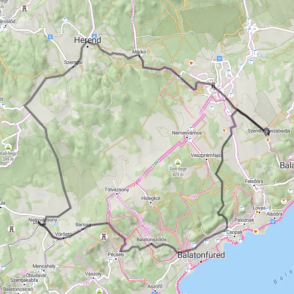 Map miniature of "Hosszú-hegy Challenge" cycling inspiration in Közép-Dunántúl, Hungary. Generated by Tarmacs.app cycling route planner