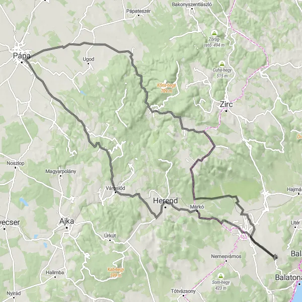 Map miniature of "Epic Lake Balaton Circuit" cycling inspiration in Közép-Dunántúl, Hungary. Generated by Tarmacs.app cycling route planner