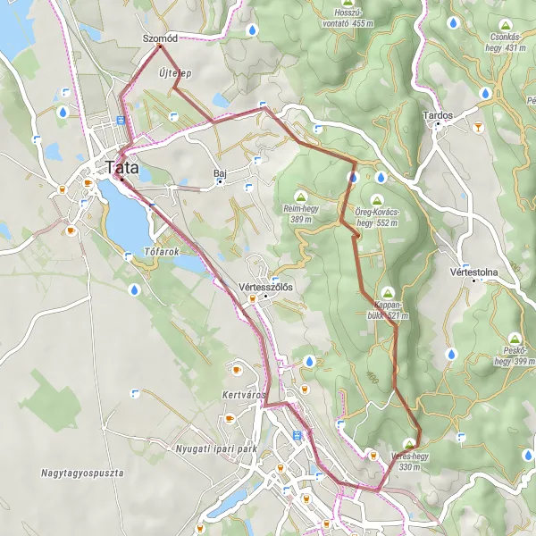 Map miniature of "The Gravel Adventure" cycling inspiration in Közép-Dunántúl, Hungary. Generated by Tarmacs.app cycling route planner