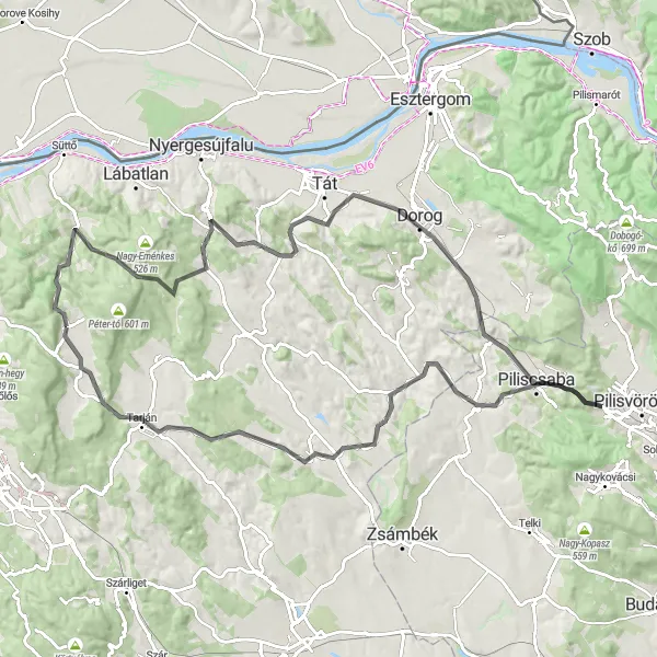 Map miniature of "Into the Heart of Nature" cycling inspiration in Közép-Dunántúl, Hungary. Generated by Tarmacs.app cycling route planner