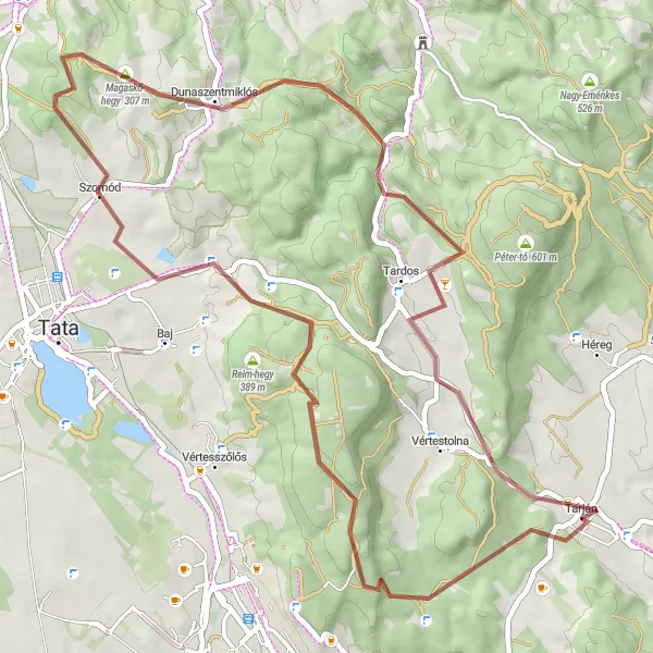 Map miniature of "Tarján Mountain Gravel Challenge" cycling inspiration in Közép-Dunántúl, Hungary. Generated by Tarmacs.app cycling route planner