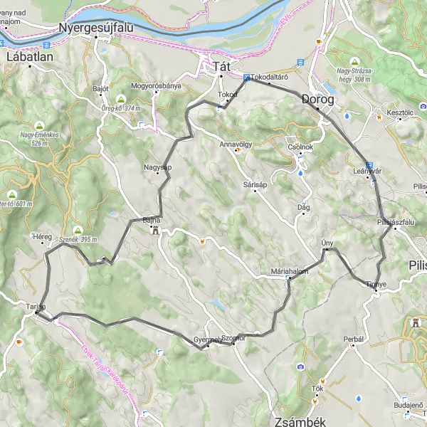 Map miniature of "Scenic Adventure" cycling inspiration in Közép-Dunántúl, Hungary. Generated by Tarmacs.app cycling route planner