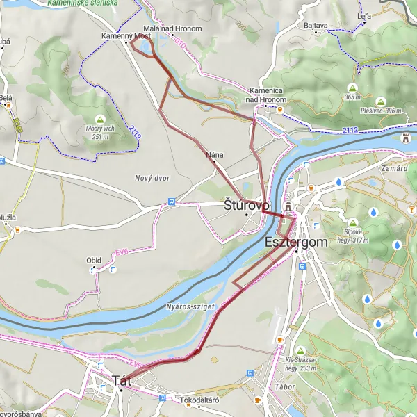 Map miniature of "The Štúrovo Circuit" cycling inspiration in Közép-Dunántúl, Hungary. Generated by Tarmacs.app cycling route planner