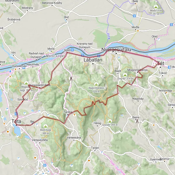 Map miniature of "The Gravel Adventure" cycling inspiration in Közép-Dunántúl, Hungary. Generated by Tarmacs.app cycling route planner