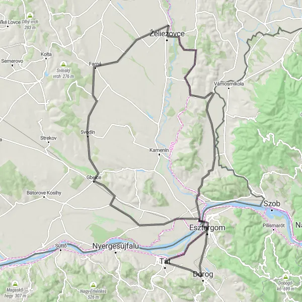 Map miniature of "The Spectacular Danube Loop" cycling inspiration in Közép-Dunántúl, Hungary. Generated by Tarmacs.app cycling route planner