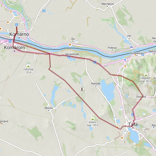 Map miniature of "Tata - Szomód Gravel Loop" cycling inspiration in Közép-Dunántúl, Hungary. Generated by Tarmacs.app cycling route planner