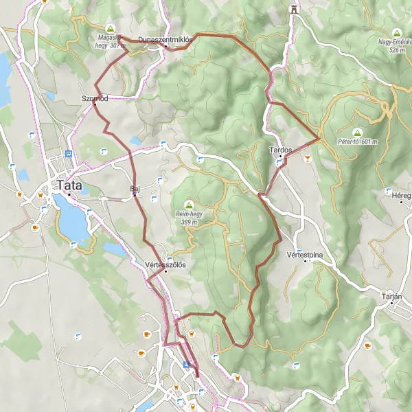 Map miniature of "Gravel Route from Tatabánya to Sárszentmiklós and Back" cycling inspiration in Közép-Dunántúl, Hungary. Generated by Tarmacs.app cycling route planner