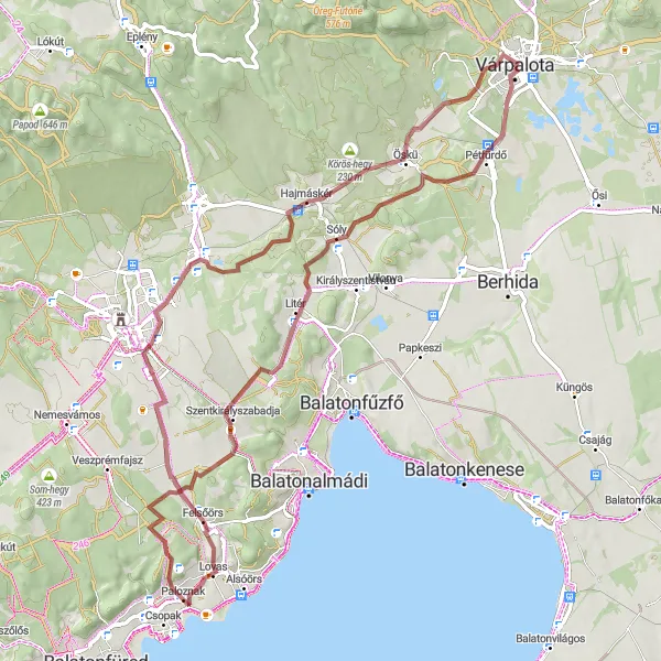 Map miniature of "Mountain Challenge" cycling inspiration in Közép-Dunántúl, Hungary. Generated by Tarmacs.app cycling route planner