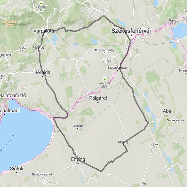 Map miniature of "The Castle Circuit" cycling inspiration in Közép-Dunántúl, Hungary. Generated by Tarmacs.app cycling route planner