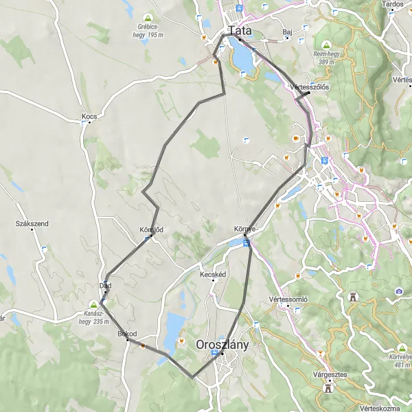 Map miniature of "Nature and History Route" cycling inspiration in Közép-Dunántúl, Hungary. Generated by Tarmacs.app cycling route planner