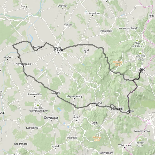 Map miniature of "The Magyar Valley Adventure" cycling inspiration in Közép-Dunántúl, Hungary. Generated by Tarmacs.app cycling route planner