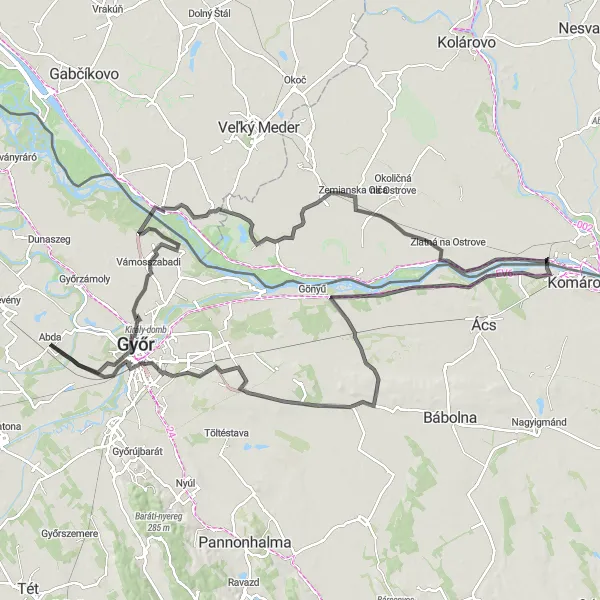 Map miniature of "Best of Győr and surrounding villages" cycling inspiration in Nyugat-Dunántúl, Hungary. Generated by Tarmacs.app cycling route planner