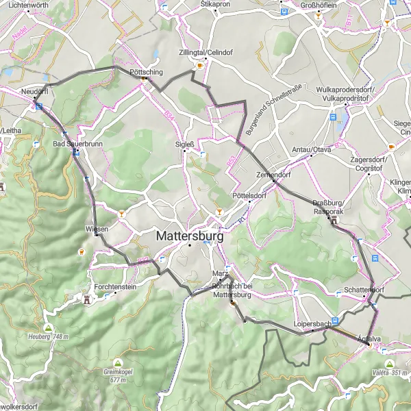 Map miniature of "Ágfalva and the Hidden Gems of the Countryside" cycling inspiration in Nyugat-Dunántúl, Hungary. Generated by Tarmacs.app cycling route planner