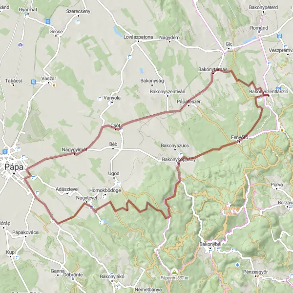 Map miniature of "Forest Adventure Ride" cycling inspiration in Nyugat-Dunántúl, Hungary. Generated by Tarmacs.app cycling route planner