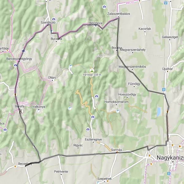 Map miniature of "The Sormás Loop" cycling inspiration in Nyugat-Dunántúl, Hungary. Generated by Tarmacs.app cycling route planner