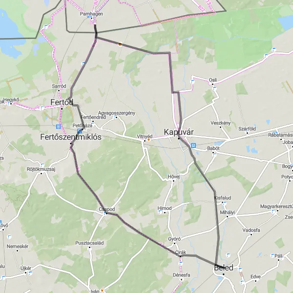 Map miniature of "Kisfalud Circular" cycling inspiration in Nyugat-Dunántúl, Hungary. Generated by Tarmacs.app cycling route planner