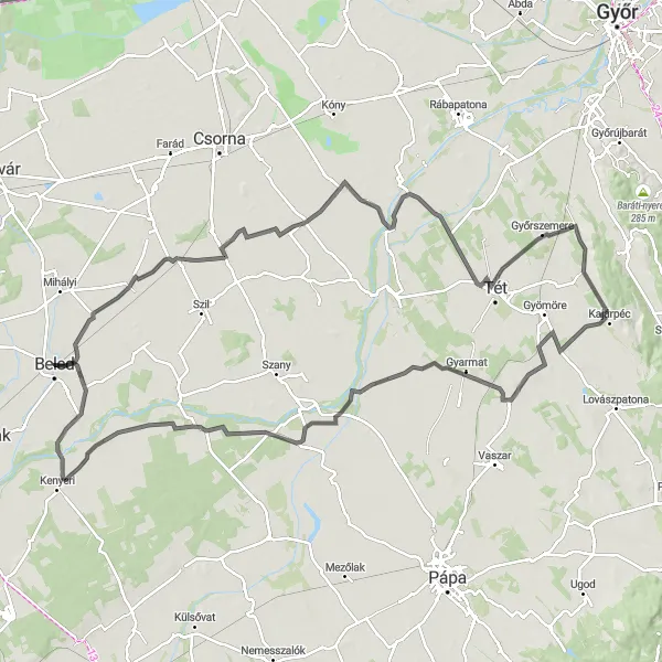 Map miniature of "Rábaszentmihály-Gecse Circuit" cycling inspiration in Nyugat-Dunántúl, Hungary. Generated by Tarmacs.app cycling route planner