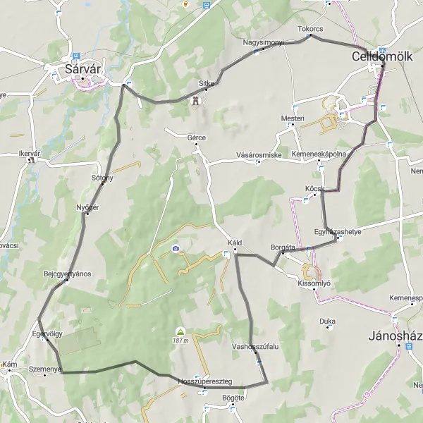 Map miniature of "Sótony Escape" cycling inspiration in Nyugat-Dunántúl, Hungary. Generated by Tarmacs.app cycling route planner