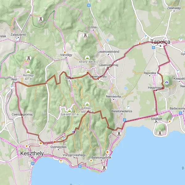 Map miniature of "Cserszegtomaj - Rezi Route" cycling inspiration in Nyugat-Dunántúl, Hungary. Generated by Tarmacs.app cycling route planner