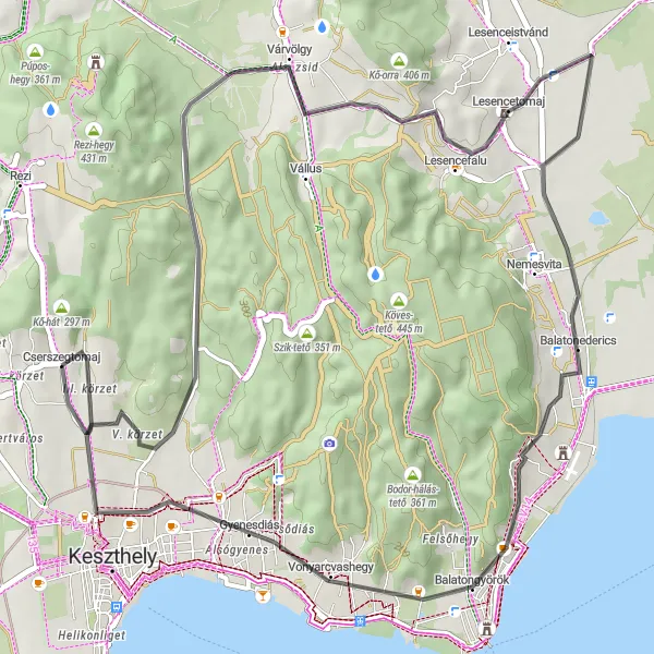 Map miniature of "Cserszegtomaj - Balatonederics Road Route" cycling inspiration in Nyugat-Dunántúl, Hungary. Generated by Tarmacs.app cycling route planner