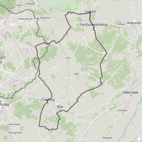 Map miniature of "Fertőd to Fertőszéplak" cycling inspiration in Nyugat-Dunántúl, Hungary. Generated by Tarmacs.app cycling route planner